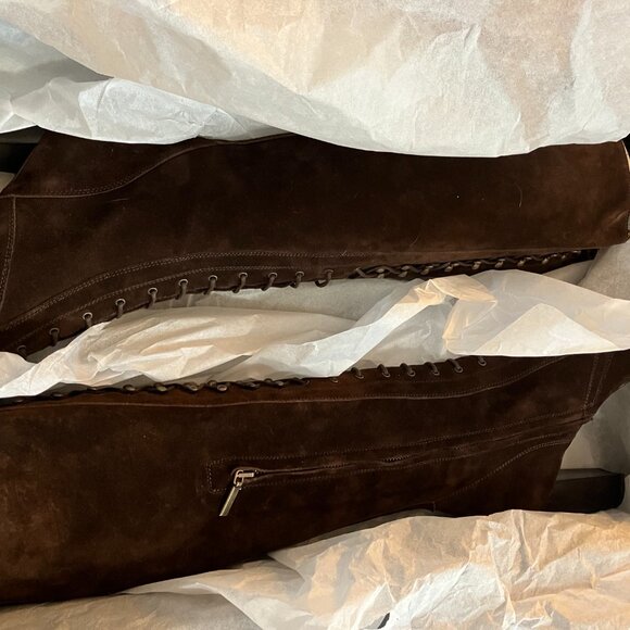 Dolce & Gabbana Brown Suede Lace-Up Boots, Size 9.5, Vintage Never Worn - Picture 4 of 10
